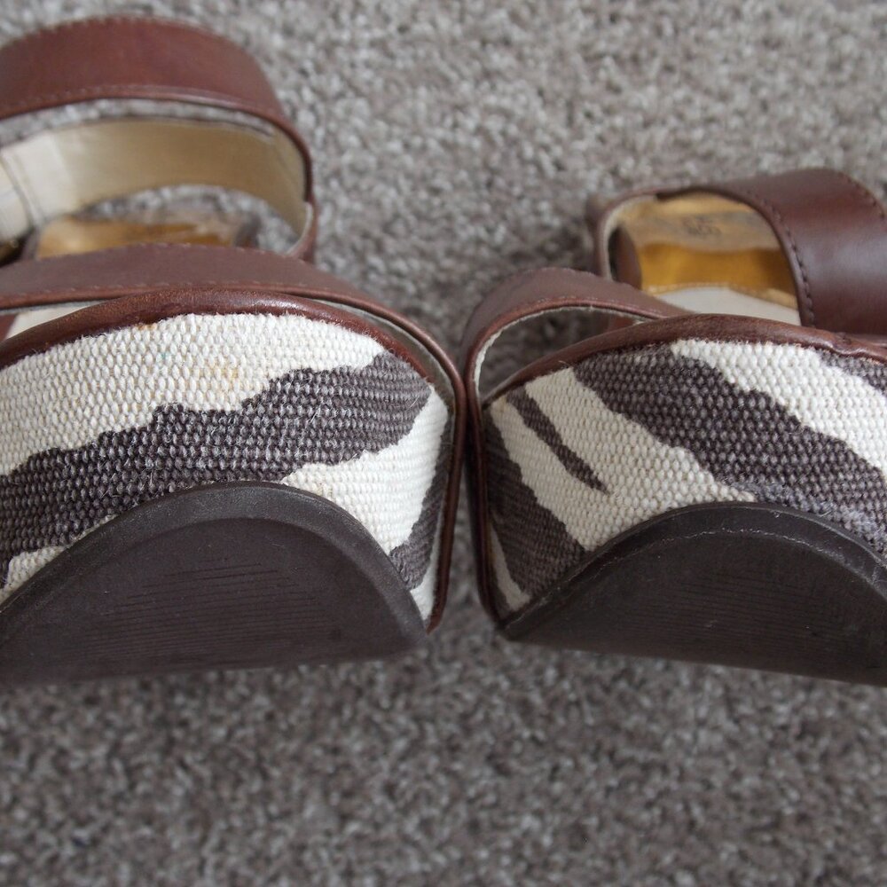 Michael Kors Ivana Mocha Zebra Animal Print Canvas Platform Sandals Heels - Picture 3 of 16